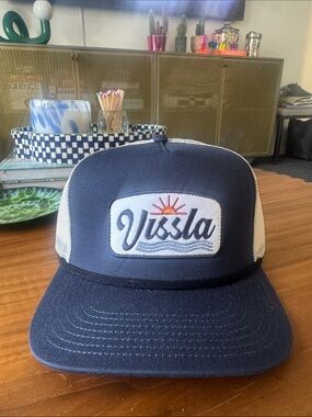 VISSLA Kids Navy and White Trucker Hat with Sunrise Patch